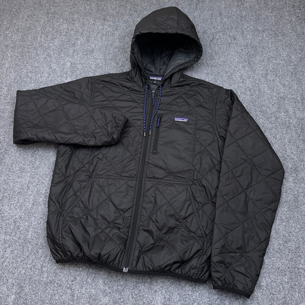 Patagonia Diamond Quilted Bomber Hoody Men's Medium Black Full Zip 27610 FLAW